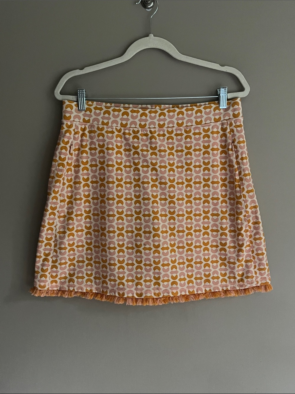 Spartina 449 Retro Pink/Orange Geometric Print Fringe Hem Golf Skort size large